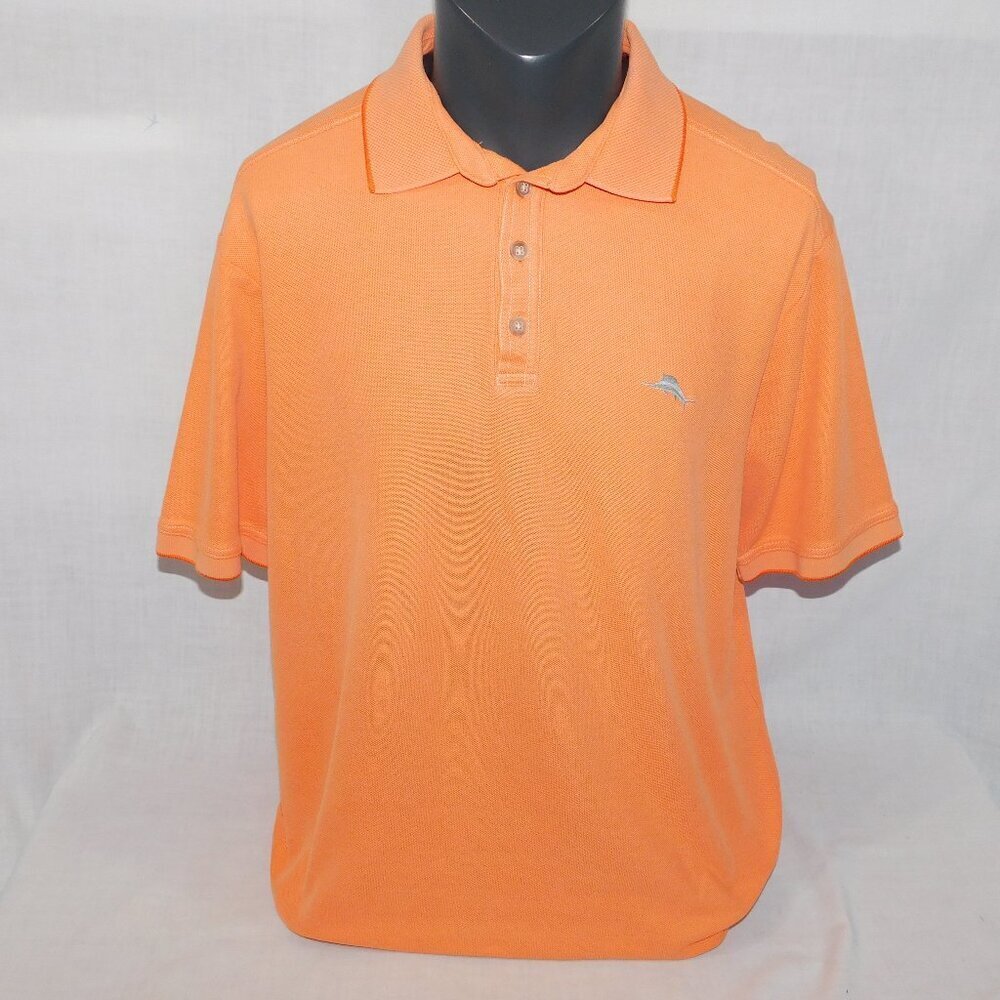 Tommy Bahama Light Orange Pique knit Short Sleeve Polo Shirt Mens L